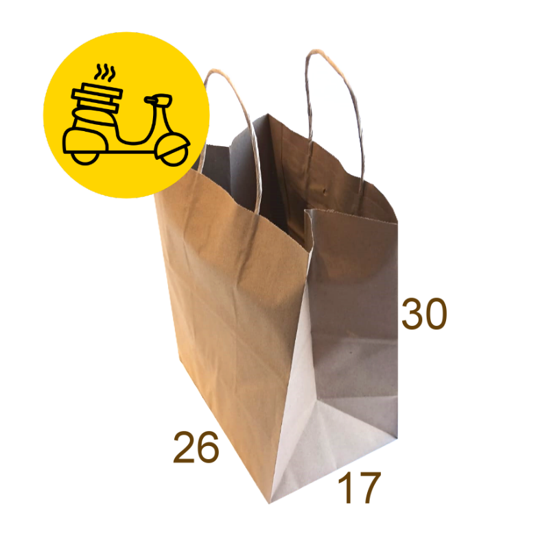 Bolsa de papel Kraft 30x26x17 cm. Delivery Fuelle ancho - Imagen 3