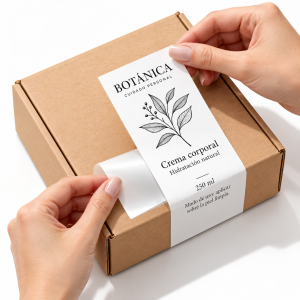 Etiqueta autoadhesiva personalizada 10x15 cm sobre caja kraft